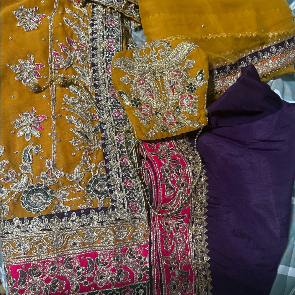 Yellow and Purple Embroidered Traditional Outfit